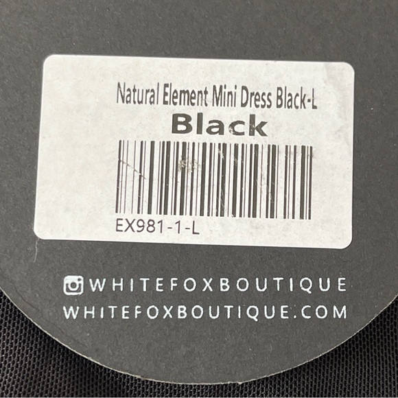 White Fox Dress Black Natural Element Mini Size L Bare Midriff Stretchy - Picture 9 of 11
